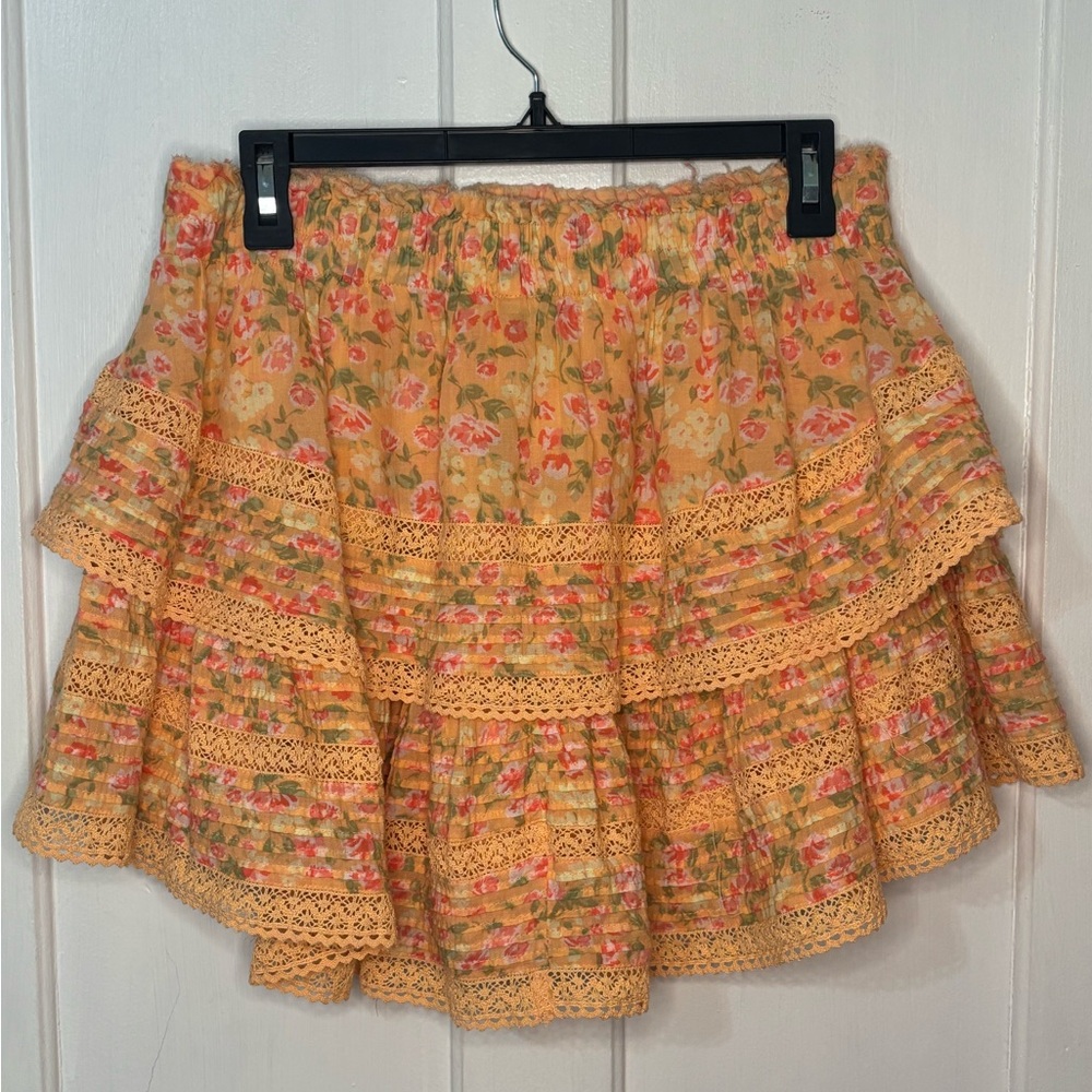Aerie Floral Ruffle Skirt - Orange and Pink